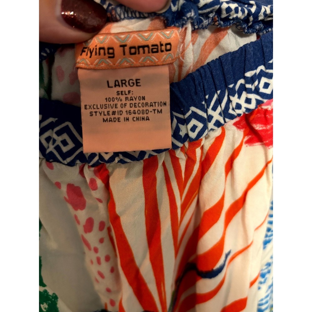 Flying Tomato Maxi Dress Womens L Multi Tropical Leaf High Low Off the Shoulder - Picture 4 of 6
